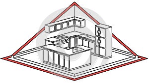 Minimalist Isometric Kitchen Interior Corner View, Vector Design Generative AI