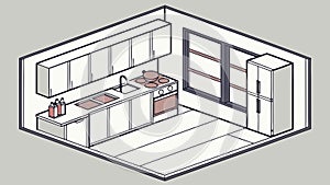 Minimalist Isometric Kitchen Interior Efficient and Modern Design, vector design Generative AI