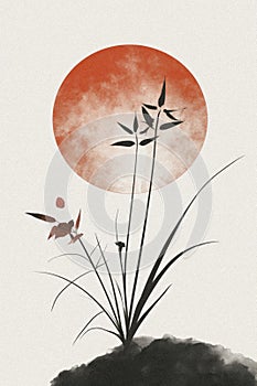 Minimalist Japandi art, zen poster with geometric shapes