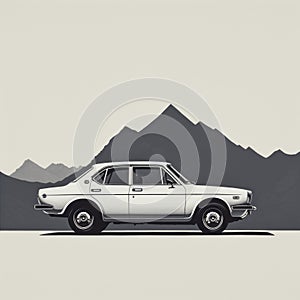 Minimalist Japanese White Car Illustration With Himalayan Art Style