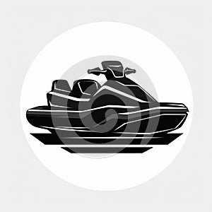 Minimalist Jet Ski Illustration: Black Silhouette On White Background