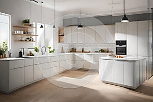 minimalist kitchen with hidden storage solutions and a monochromatic color scheme
