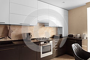 Minimalist kitchen interior with built-in electronics photo