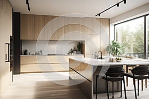 minimalist kitchen with sleek appliances, streamlined utensils, and natural light