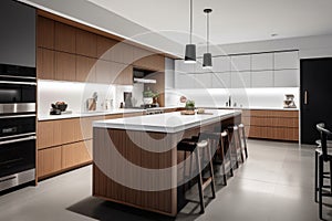 a minimalist kitchen with sleek, streamlined appliances and simple storage