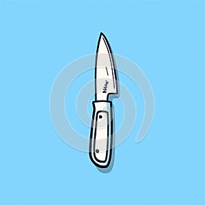 Minimalist Knife Doodle On Blue Background - Gadgetpunk Inspired Illustration