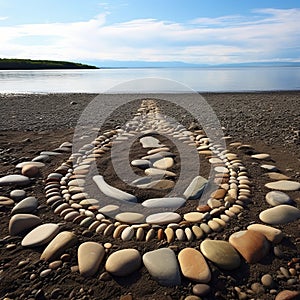 Minimalist Land Art: Circle Of Pebbles Design For A Lake