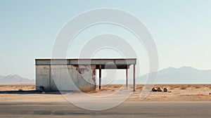 Minimalist Landscape: Rusting Gas Station In Scorching Desert