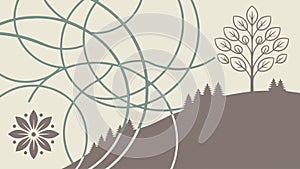 Minimalist Landscape with Tree and Abstract Patterns, vector design Generative AI