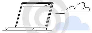 Minimalist Laptop with Cloud Elements Representing Cloud Computing and Digital Technology