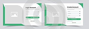 Minimalist layout of login and create account web application user interface