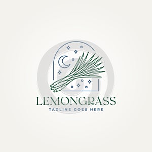 minimalist lemongrass botanical leaves line art icon logo template vector illustration design. simple modern organic herb