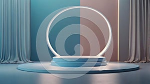 Minimalist Light Blue and Rose Product Display Podium