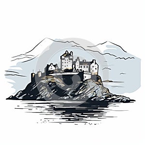 Minimalist Line Art Of Eilean Donan Castle