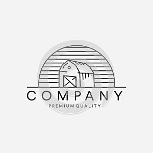 Minimalist Line art harvest farm logo simple agriculture Vector. Agriculture farm line badge vintage logo landscape template