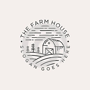 Minimalist Line art harvest farm logo simple agriculture Vector. Agriculture farm line badge vintage logo landscape template