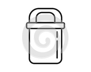 Minimalist line art of a sleek, modern container with a handle. Represents storage, organization, or containment. Versatile for photo