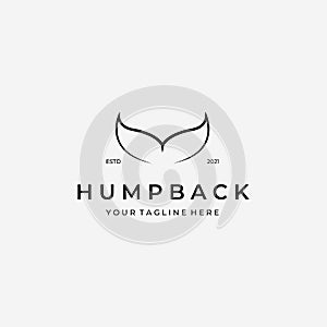 Minimalist Line Art of Whale Tail Logo Vector, Design and Illustration of Humpback Whale, Under Water Concept in Pacific Ocean