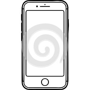 A minimalist line drawing depiction of a smartphone with a circular home button and frontfacing camera