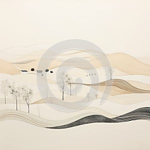 Minimalist Line Drawing Of Snowy Landscape With Organic Shapes