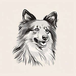 Minimalist Line Sketch Of Pedigree Collie Dog With Beard