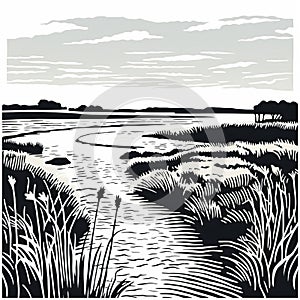Minimalist Linocut Art: Capturing The Essence Of An Estuary In One Line