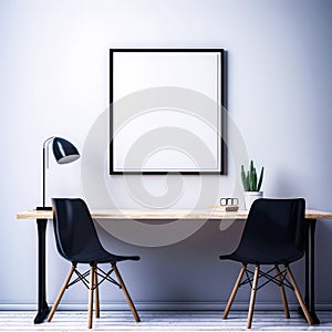 Minimalist living room with black and white photo frame mock-up