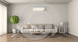 Minimalist living room with sofa and air conditioner