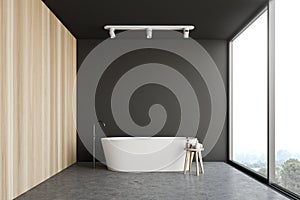Minimalist loft gray and wooden bathroom
