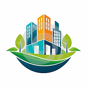 A minimalist logo of a city featuring trees and buildings for a clean and modern design, A minimalist logo that symbolizes