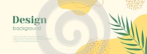 Minimalist long vector banner. Abstract organic floral summer tropical yellow background. Facebook cover template