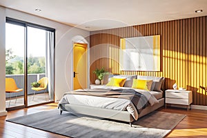 Minimalist luxury modern bed room design, morning light, modern interior concept