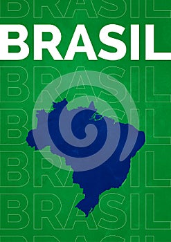 minimalist map and the name of Brazil design with grunge wood strong color and modern artwork make with old-fashioned style.