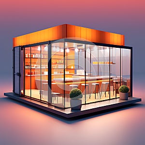 Minimalist Marvel: Isometric View of Container Store Exterior in 3D Rendering Architecture