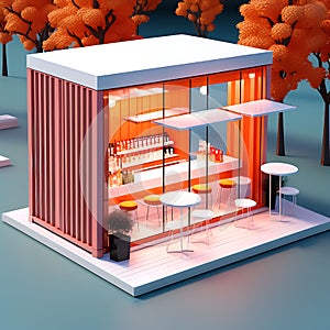 Minimalist Marvel: Isometric View of Container Store Exterior in 3D Rendering Architecture