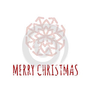 Minimalist Merry Christmas card in Scandinavian style with a snowflake. Trendy Christmas vector on white background