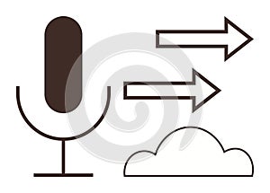 Voice Recording and Data Transfer Concept with Microphone, Arrows, and Cloud Icon