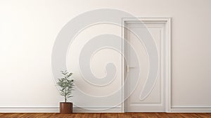 Minimalist Mid-century Door Frame With Open White Door And Plant