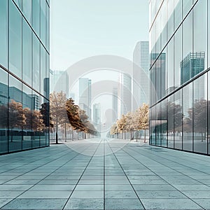 minimalist of modern architecture, Empty concrete road, cityscape. Generated- AI