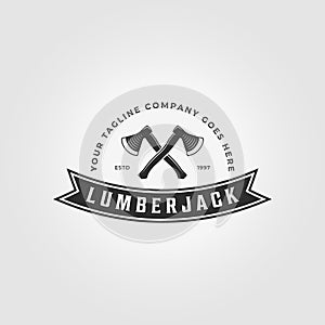 Minimalist Modern Ax Lumberjack Logo Icon Vintage Vector Illustration Design