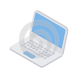 Minimalist modern laptop with open cap and keyboard isometric vector illustration