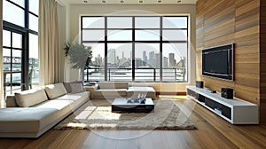 Minimalist Modern Living Room Loft Interior Design with TV in a Stylish Home