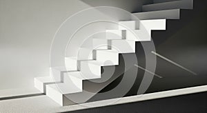 Modern White Staircase with Dramatic Sunlight and Shadows