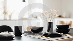 A minimalist and modern table setting with a focus on clean lines and simple forms