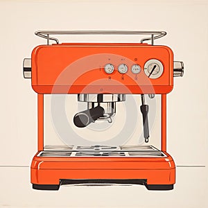 Minimalist Monotype Print Of Retro Coffee Machine