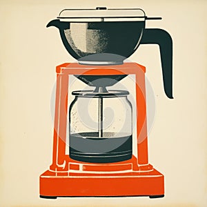 Minimalist Monotype Print Of Retro Coffee Maker