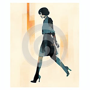 Minimalist Monotype Print Of Retro Female With Short Hair