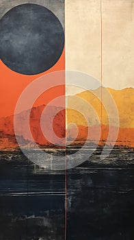 Minimalist Monotype Print Of A Retro Landscape photo