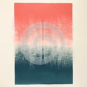 Minimalist Monotype Print: Retro Minimal Pink And Blue Painting