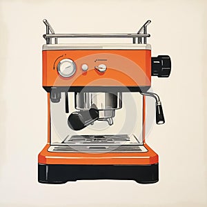 Minimalist Monotype Print: Retro Pod Coffee Machine In Orange